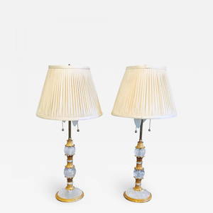 Pair of Gilt Metal and Rock Crystal Bagu&#232;s Style Table Lamps