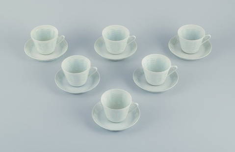 Friedl Holzer-Kjellberg (1905-1993) for Arabia, Finland, a set of six pairs of coffee cups and: Friedl Holzer-Kjellberg (1905-1993) for Arabia, Finland, a set of six pairs of coffee cups and saucers in rice porcelain. Ca. 1970. In perfect condition. Coffee cup: Height 6.3 cm x Diameter 7.5 cm (w