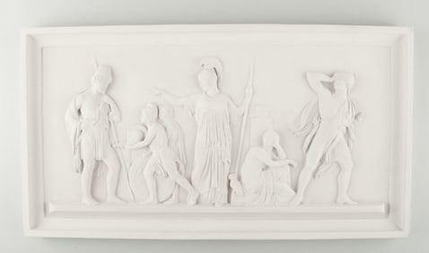 Ipsen's, Denmark. Large terracotta wall plaque with motif after Thorvaldsen. 1890's.