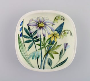 Carl Harry Stålhane for Rörstrand. Bowl in glazed ceramics with hand-painted flowers.