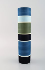 Carl-Harry Stålhane for Rörstrand. Large cylindrical Tema vase in glazed ceramics. Striped