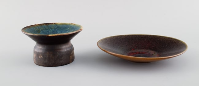 Henning Nilsson for Höganäs. Candlestick and dish in glazed ceramics. 1960s / 70s.