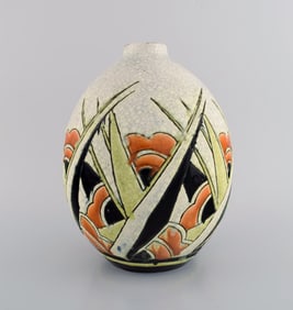 Charles Catteau (1880-1966) for Boch Freres Keramis, Belgium. Art deco ceramic vase in cloisonné