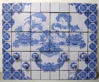 Bjørn Wiinblad (1918-2006). Huge unique wall light / relief with six light arms made of blue