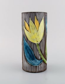 Mari Simmulson (1911-2000) for Upsala-Ekeby. Vase in glazed ceramics with floral decoration.