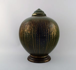 Lucien BRISDOUX (1878-1963) France. Art Deco pottery lidded vase. Unique work.