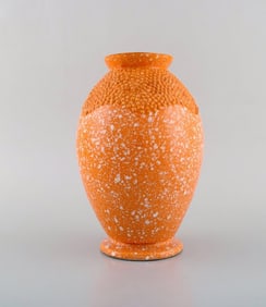 Andre Fau (1896-1982) for Boulogne. Art deco vase in glazed ceramics. Beautiful speckled glaze in
