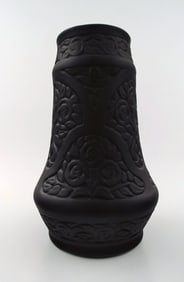 Hjorth / Ipsen's, Bornholm, art nouveau art pottery vase in Bindesboll style. Approximately 1890s.