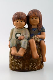 RARE FIGURE, Lisa Larson, "Siblings", glazed pottery, tagged Lisa L K-studio Gustavsberg, Sweden.