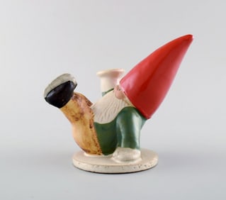 Rare Lisa Larson candlestick for Gustavsberg. Santa on skates. Glazed stoneware. 1995.