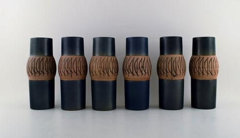 Lisa Larson for Gustavsberg. Six ceramic vases in modernist design. 1960 / 70's.