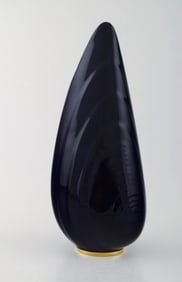 Upsala-Ekeby / Karlskrona. Ceramic Vase, navy blue glaze with gold decoration at the bottom.