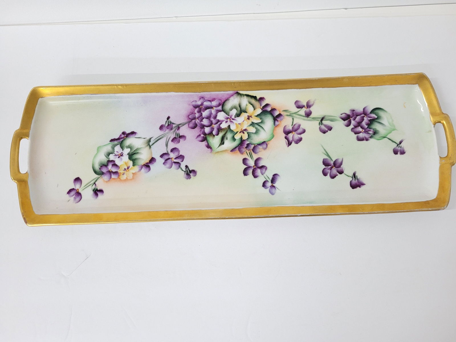 1900's Austria Hand Painted Antique Tray or Platter Botanical Purple Flowers marked MZ Moritz: Antique Porcelain Ceramic Art Serving Tray Vintage Botanical Purple Flowers marked MZ Moritz Zdekauer Austria-Hand Painted Beautiful antique tray made back in late 1800 to early 1900's. What a wonderf