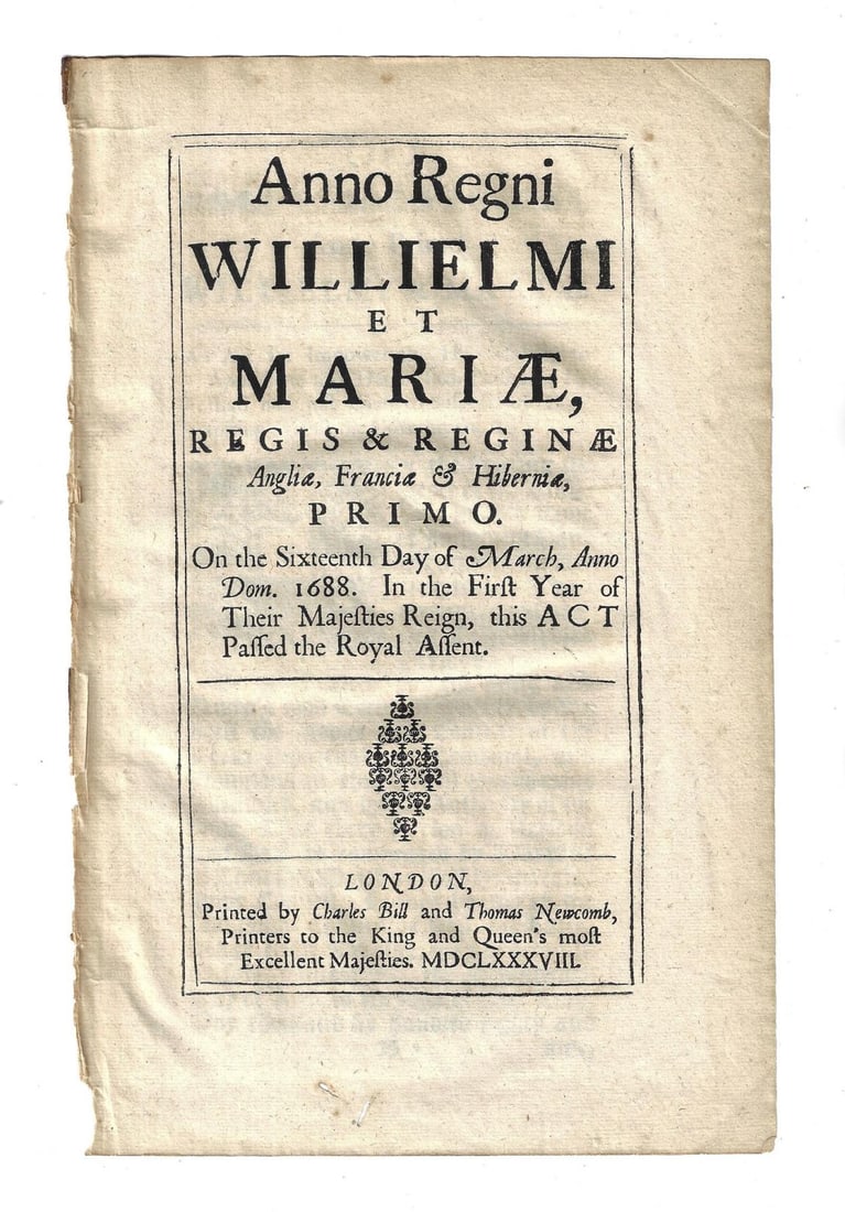 1688 English Act Suspendiung Habeas Corpus (1 of 2)