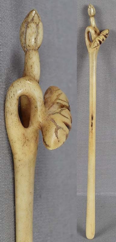 19c Asakusa hair pin LOTUS netsuke carver KOKUSAI (1 of 6)