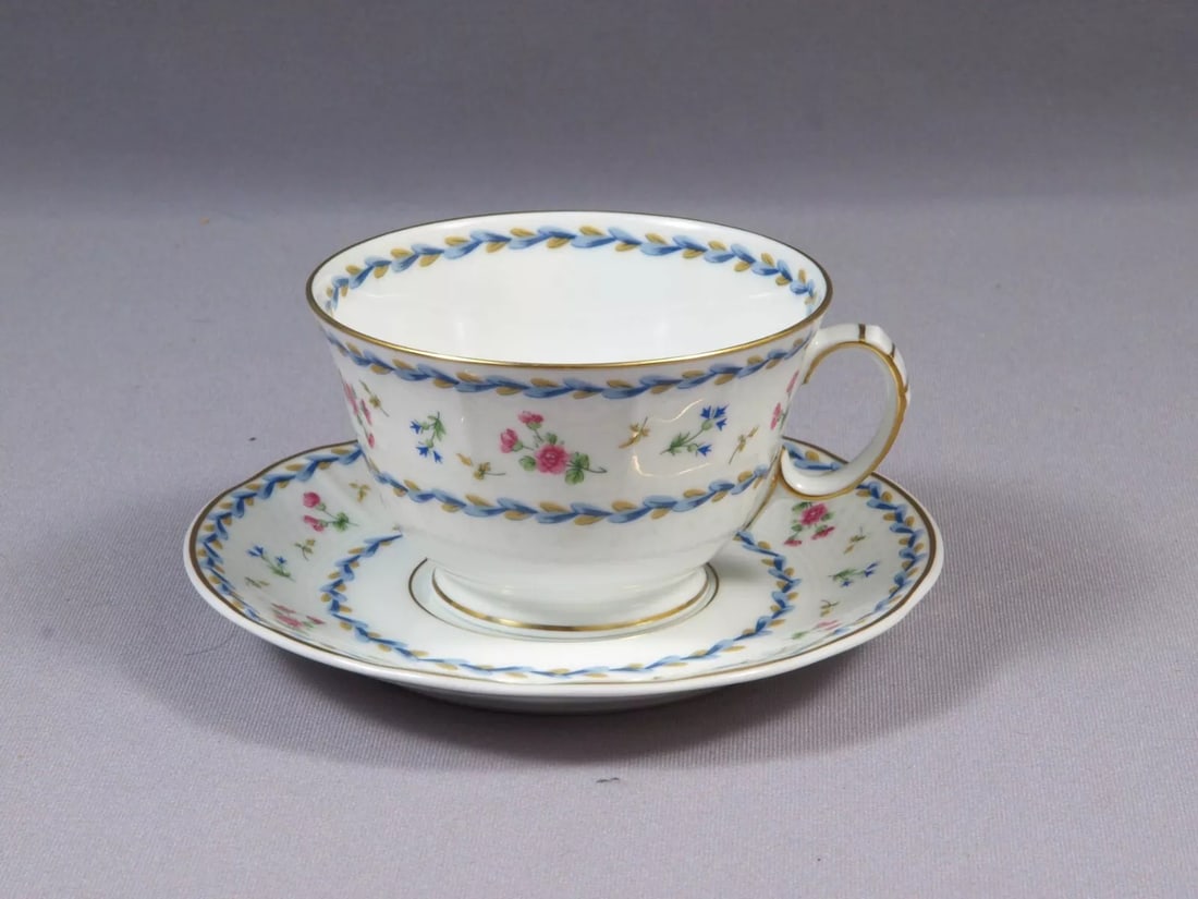 Limoges BERNARDAUD France ARTOIS BLEU Coffee Tea Cup Saucer Set: This is a rare and gorgeous Coffee/Tea Cup and Saucer Set. The set is made in Limoges, France by Bernardaud. It is in their historical ARTOIS BLEU Pattern. Artois Bleu is a simple yet sophisticated pa