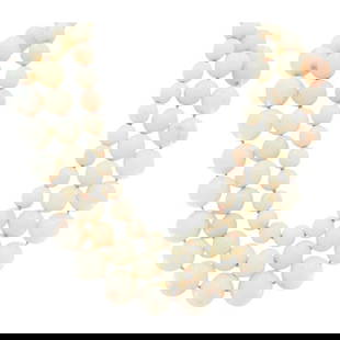 Angel Skin Coral Triple Strand Necklace 14K Gold: About the Item A luxurious triple-strand necklace featuring natural Angel Skin Coral beads in graduated sizes, secured with a 14K yellow gold clasp. Bead Sizes: Smallest bead diameter is 1/2", largest