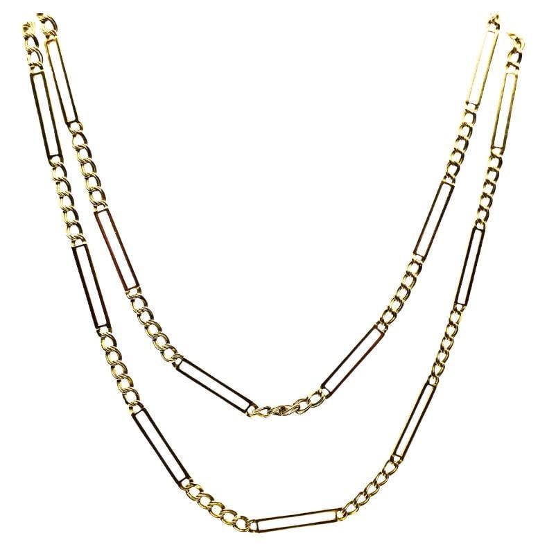 Chimento Necklace 14k Bar Link Chain: About the Item A Chimento necklace made of 14k gold features bar links. Pairs of parallel bar links alternate with curb links, creating a sleek, flat design with a great vintage charm. This combinatio