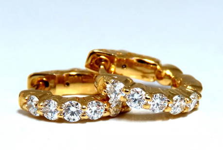 .50ct natural round diamonds inside out hoop earrings button 14 karat .5 inch +: Mini Hoop, Snap button closure & Inside out .50ct. Natural diamonds Rounds, Full cut brilliants. G-H color Vs-2 Si1clarity Excellent detail. 2.4mm wide at diamond row 14kt. yellow gold 3.1 grams .50 i