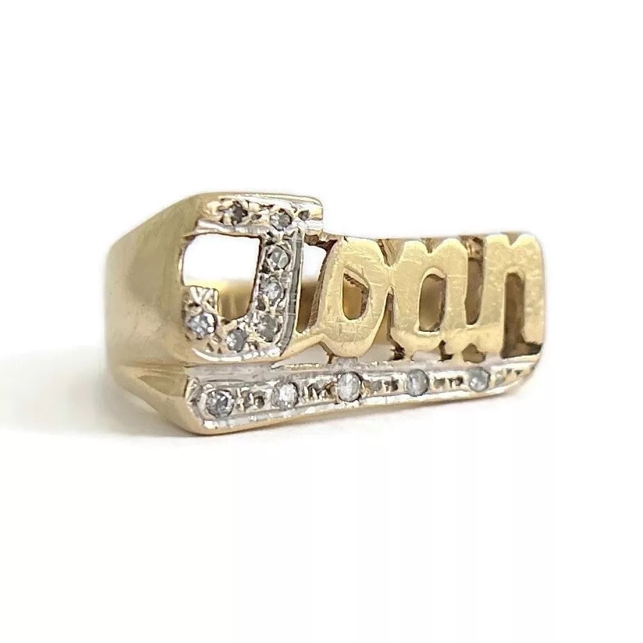 Vintage Joan Diamond Name Ring 14K Yellow Gold, Size 5.25, 4.10 Grams (1 of 8)
