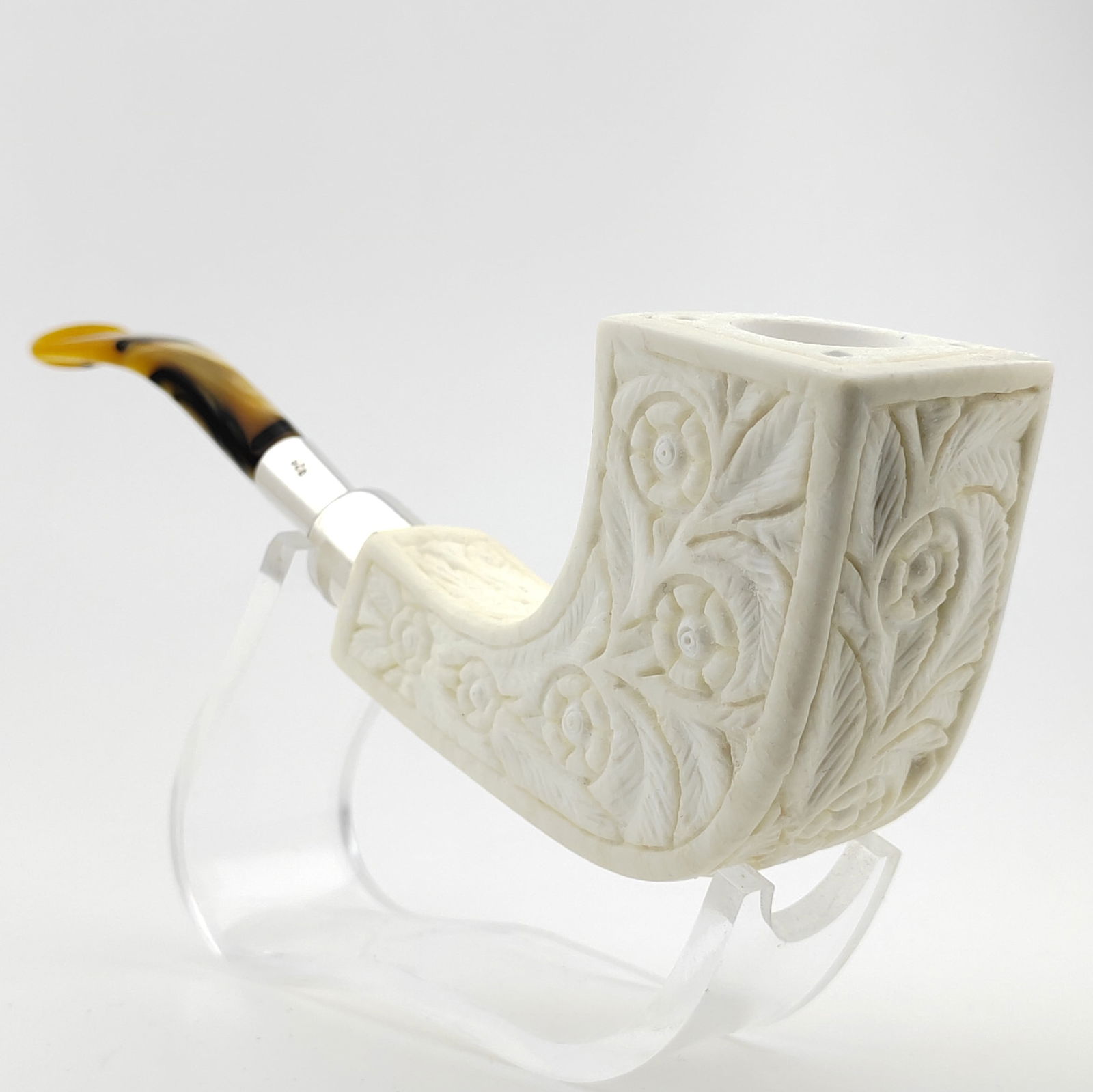 Horn Floral Silver Spigot Meerschaum Pipe,925 Silver (1 of 9)