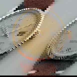 Mens Rolex Oyster Ref 16013 Datejust 36mm 18k SS Automatic 1980s Vintage RA525B: Classic icon, Men's 18k gold and stainless steel Rolex Oyster Perpetual Datejust Ref.16013 automatic, c.1987, in excellent working condition. Verified authentic by a master watchmaker. Gorgeous Rolex