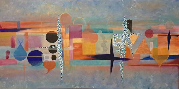 Donica Bryer: City of Hearts ll (Base color In Blue)_19: Artist: Donica Bryer Title: City of Hearts ll (Base color In Blue)_19 Medium: Mixed Dimensions: 24 x 48 Additional Information: Signed with a Certificate of Authenticity. Artist Bio: Donica C Bryer, A