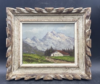 Antique German Folk Art Paining Framed