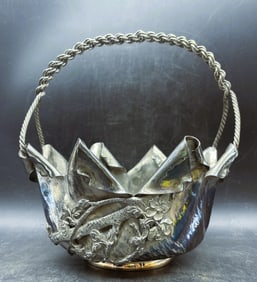 Simpson Hall Miller Victorian Silverplate Frog Cherry Blossom Brides Basket