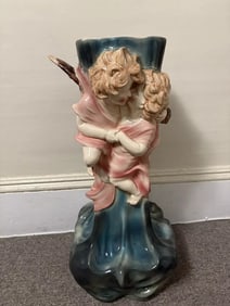 Terre D’Eclance Charenton Art Nouveau Pottery Cherub Majolica Unbrella Stand