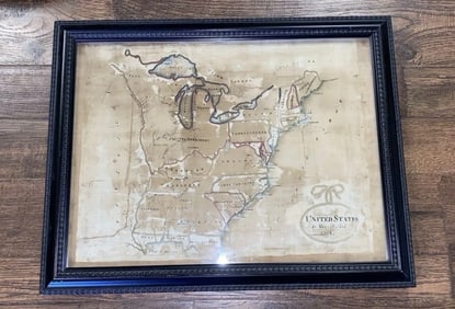 Antique School Girl Map On Silk Of United States Mary Russell 1808