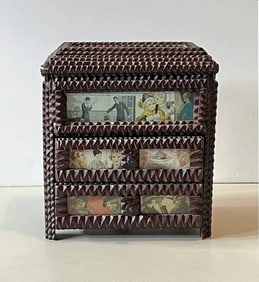 Tramp Art Chest with Decoupage Illustrations