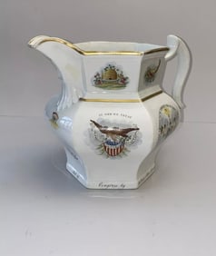 Historical Staffordshire Odd Fellows Eagle Shield Pitcher Ca. 1840’s&nbsp;