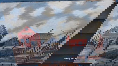 Lobster shack Oil painting 1950 coastal great colors