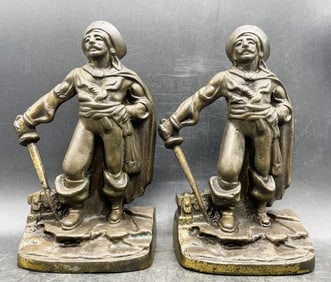 Vintage CAST IRON BOOKENDS SWASHBUCKLING PIRATE BUCCANEER