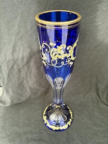 Cobalt Bohemian Moser Art Glass Vase