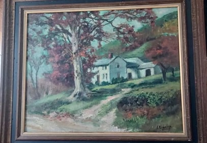 1908 Oil painting farmhouse, gorgeous colors impression Alice Blakeslee
