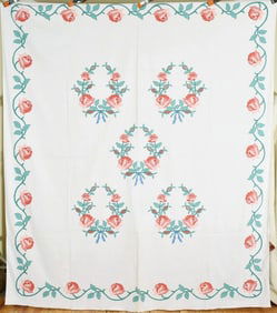 30's Floral Applique Quilt Top