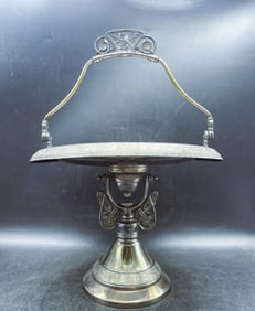 Antique Pairpoint Silver plate Brides Basket Bird Finial Swivel Top