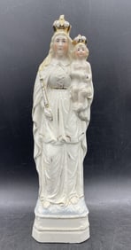 ANTIQUE BRUSSELS PORCELAIN MADONNA & CHILD CROWNS STATUE FIGURINE RELIGIOUS MARKED 269