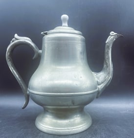 ANTIQUE PEWTER COFFEE POT MOREY & SMITH WARRANTED BOSTON, MASSACHUSETTS