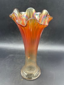 Fenton Carnival Glass Iridescent Marigold Swung Fine Rib Vase