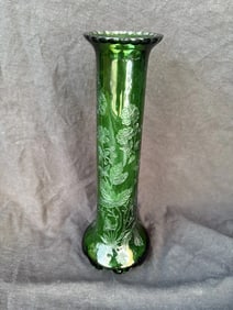 Early Bohemian Green To Clear Cut Glass Vase