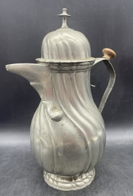 Antique Rococo Victorian Pewter Chocolate Pot w/Unusual Cover