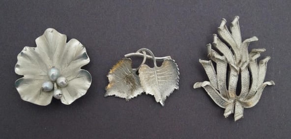 Three Floral Flower Brooch, Pin Costume Jewelry