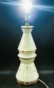 Atomic Cream Gold Snowflake Table Lamp MCM Mid-Century Modern