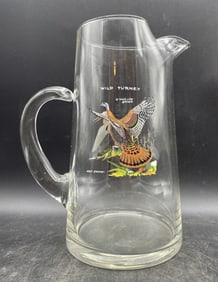 VINTAGE NED SMITH GAME BIRD COCKTAIL PITCHER Wild Turkey & Wilson's Snipe