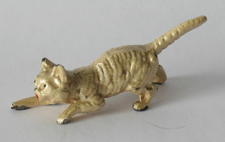 Antique cold paint cast metal cat paper weight.