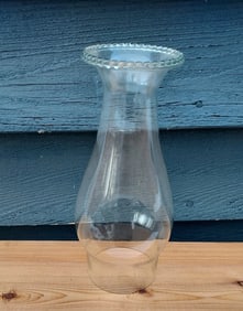 19th Century Glass Oil Lamp Chimney pearl bead rim 2 1/2" x 7 1/2" tall