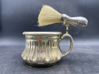 Antique FORBES SILVER CO SilverplateShaving Mug, Insert & Brush